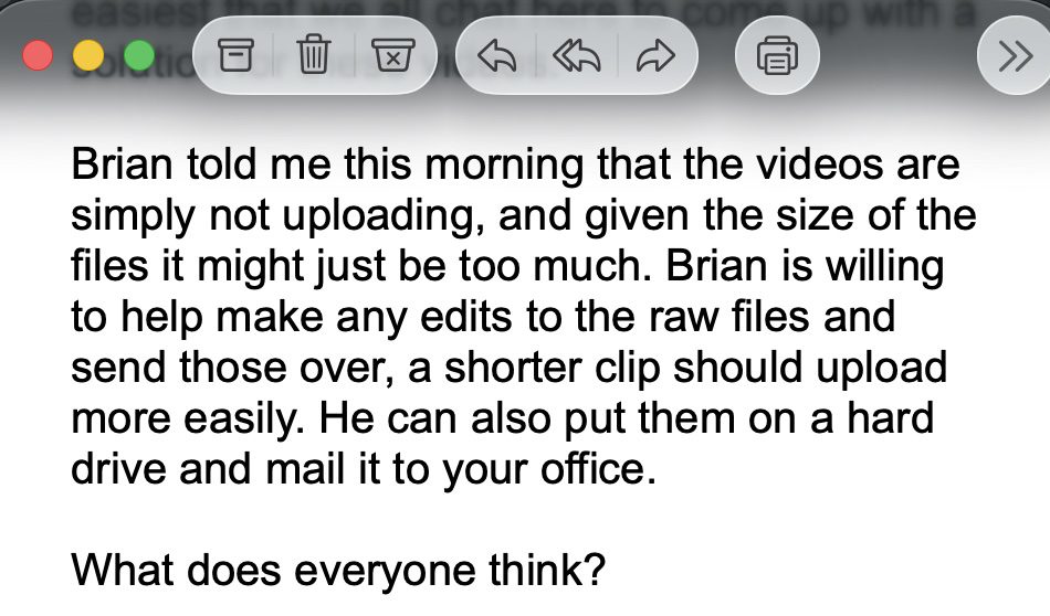 Screenshot showing client marketing agency's willingness to trust TRUE Studios on video ads.
